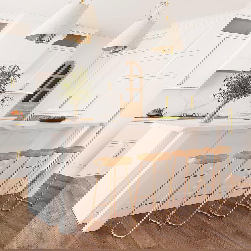 1830mm Modern White Kitchen lsland Marble Pattern Kitchen Cabinet with Wine Storage - Homary