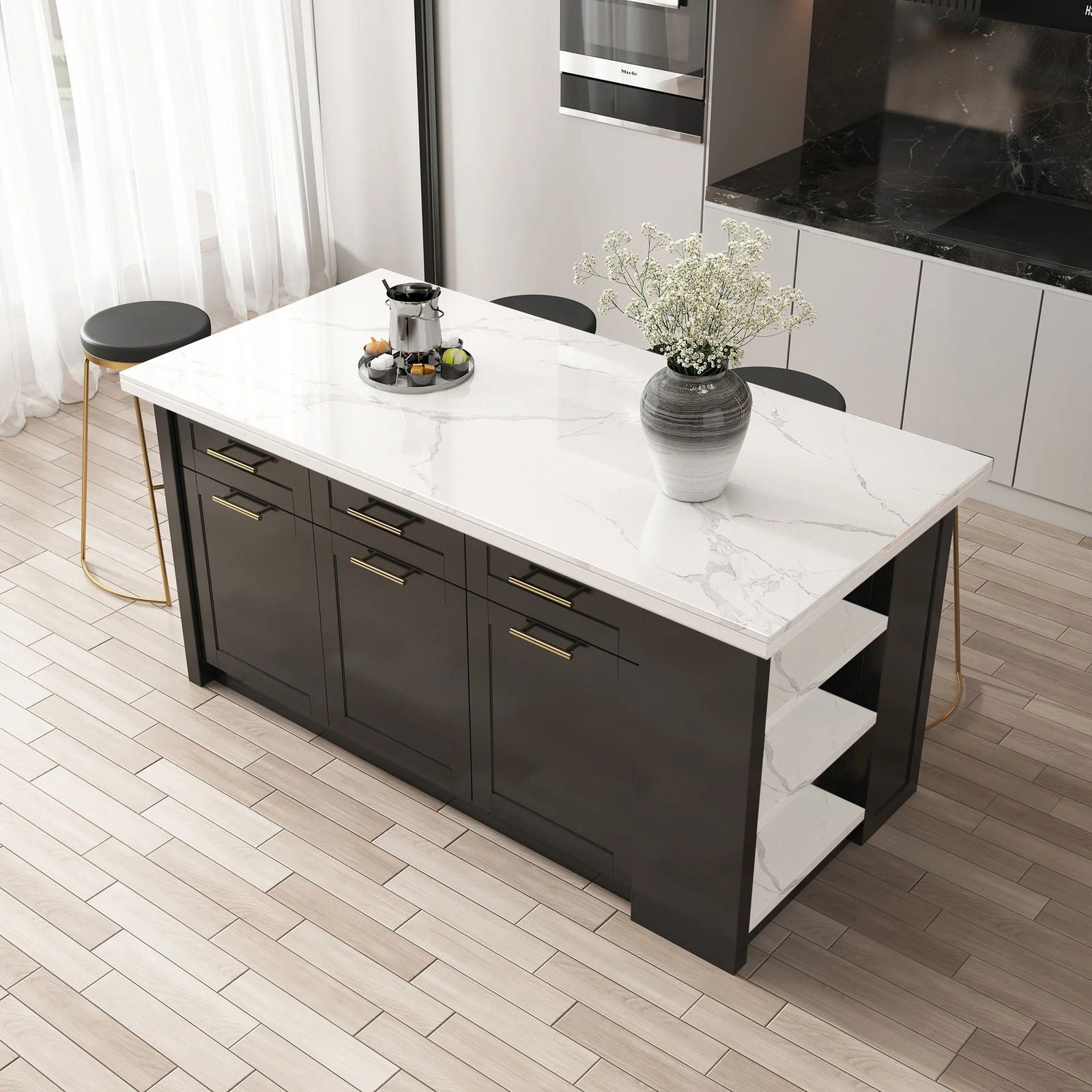 1830mm Sintered Stone White&Black Kitchen Island with Storage Modern Kitchen Cabinet - 