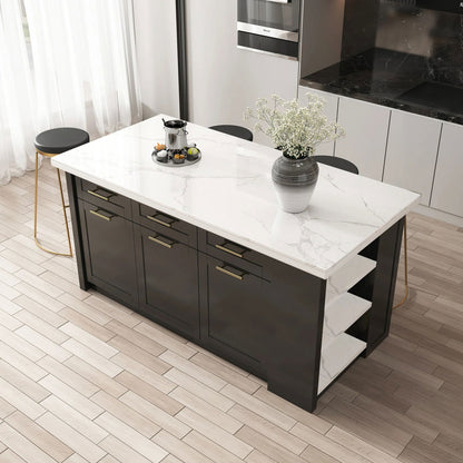 1830mm Sintered Stone White&Black Kitchen Island with Storage Modern Kitchen Cabinet - 