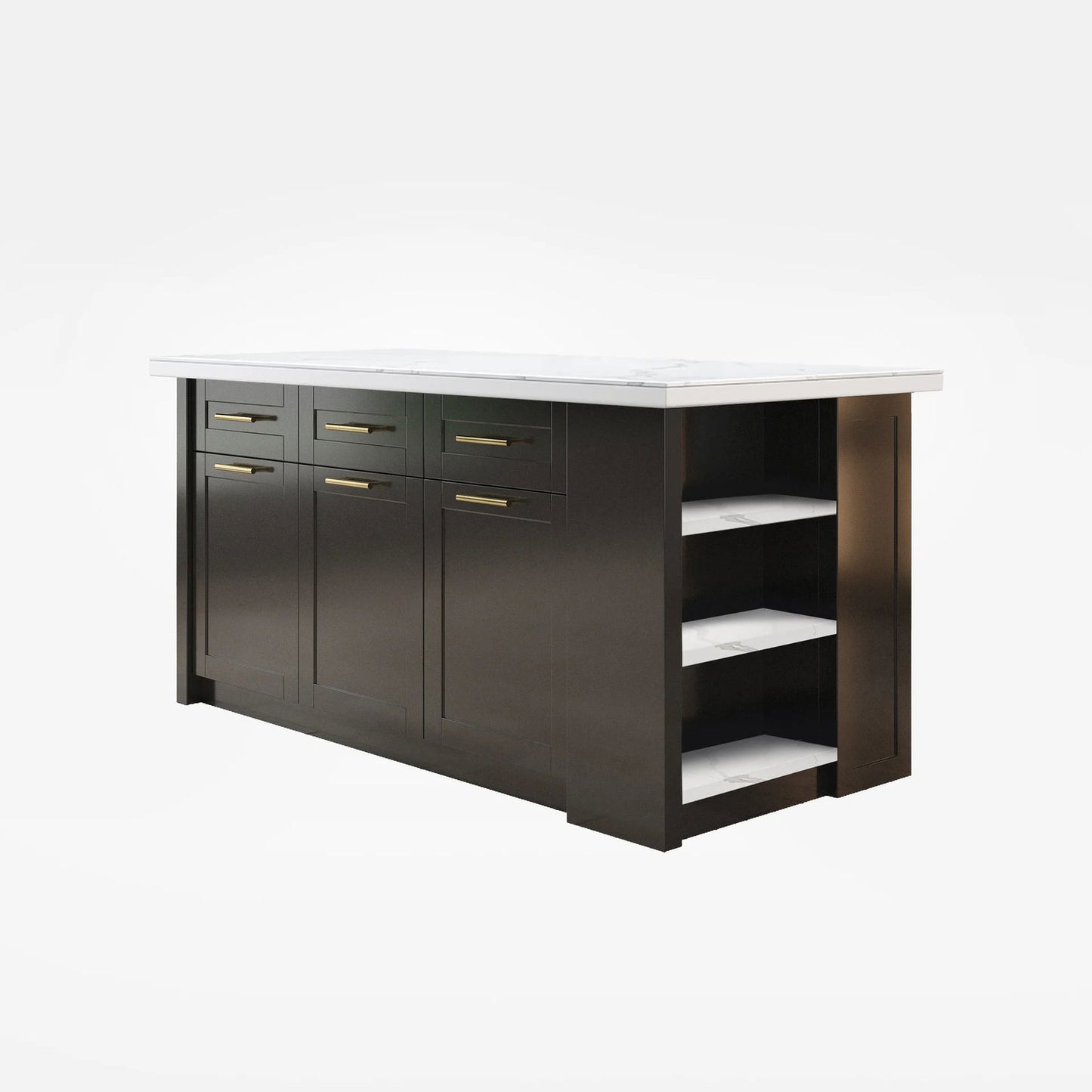 1830mm Sintered Stone White&Black Kitchen Island with Storage Modern Kitchen Cabinet - 