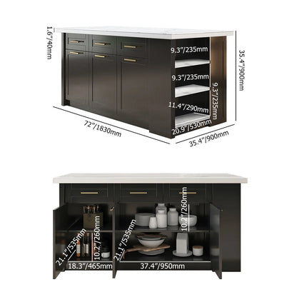 1830mm Sintered Stone White&Black Kitchen Island with Storage Modern Kitchen Cabinet - 