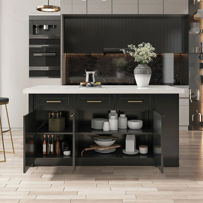 1830mm Sintered Stone White&Black Kitchen Island with Storage Modern Kitchen Cabinet - Homary