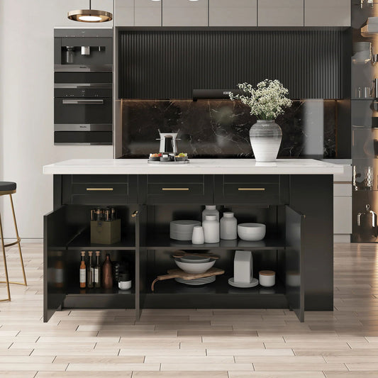 1830mm Sintered Stone White&Black Kitchen Island with Storage Modern Kitchen Cabinet - Homary