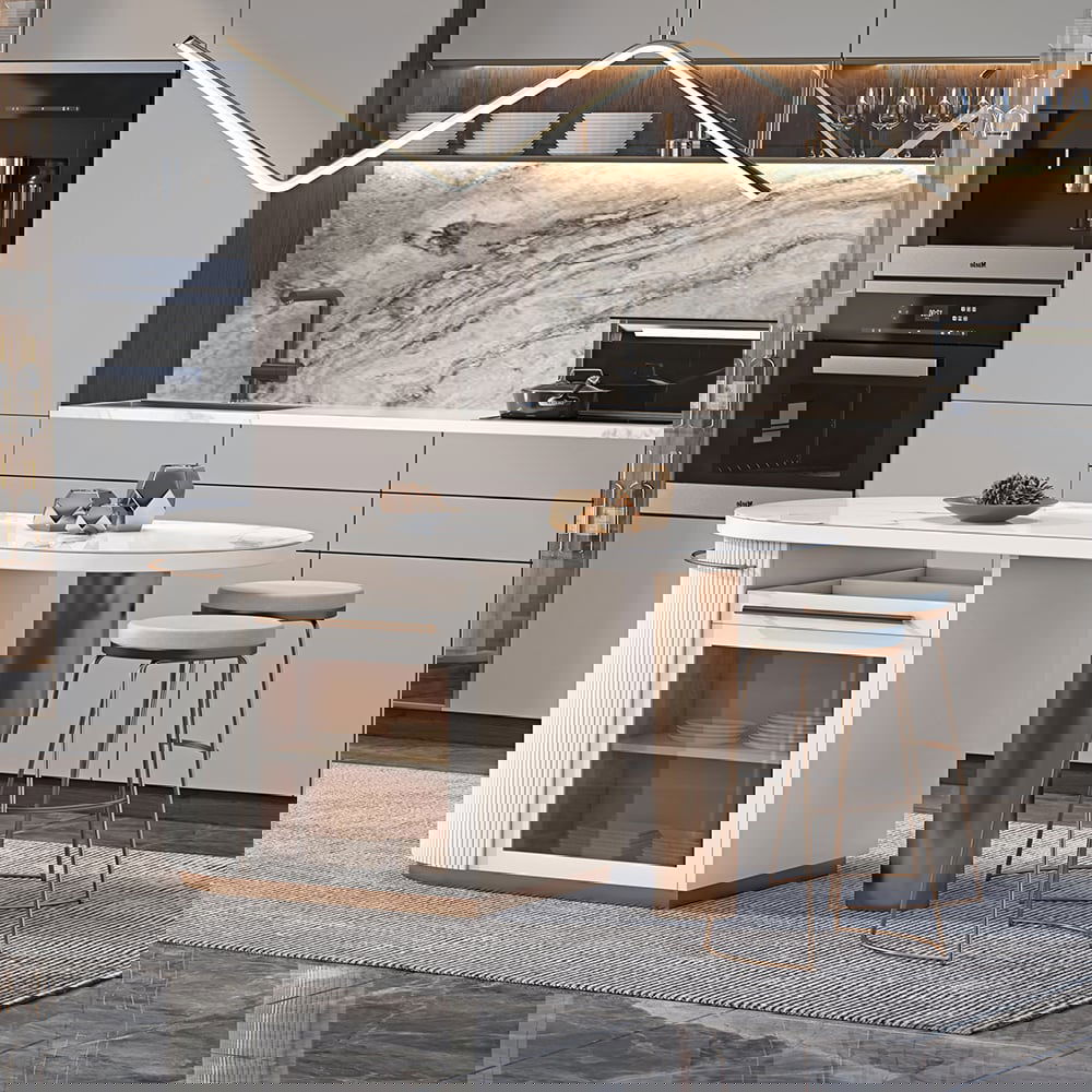 1830mm White Kitchen Island Modern Faux Marble Large Kitchen Cabinet with Storage - 