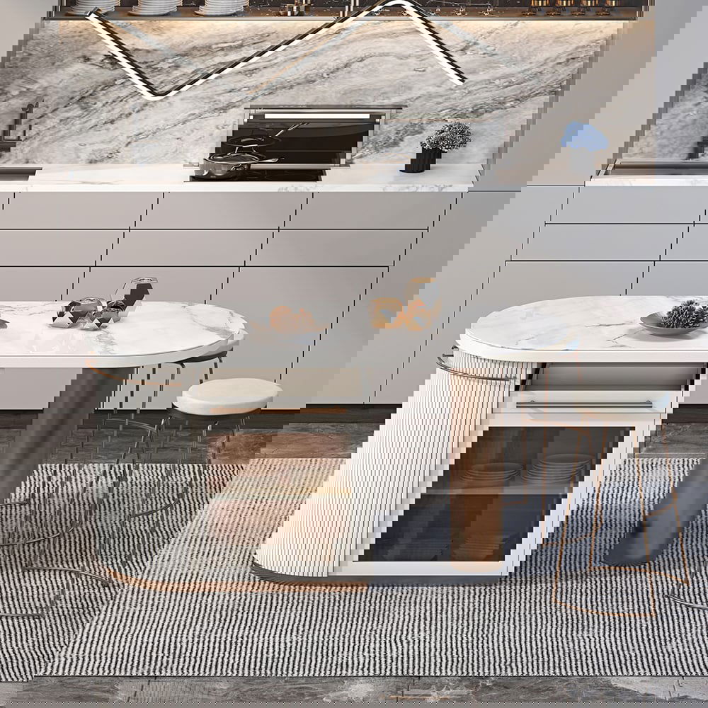 1830mm White Kitchen Island Modern Faux Marble Large Kitchen Cabinet with Storage - 