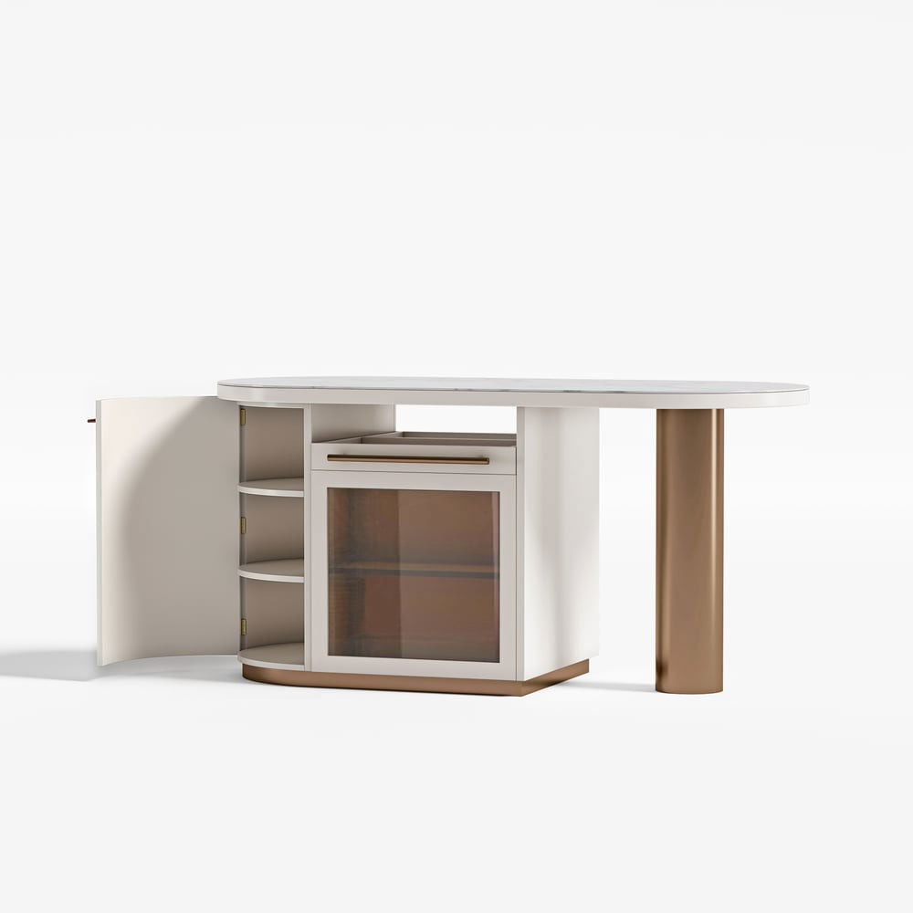 1830mm White Kitchen Island Modern Faux Marble Large Kitchen Cabinet with Storage - 