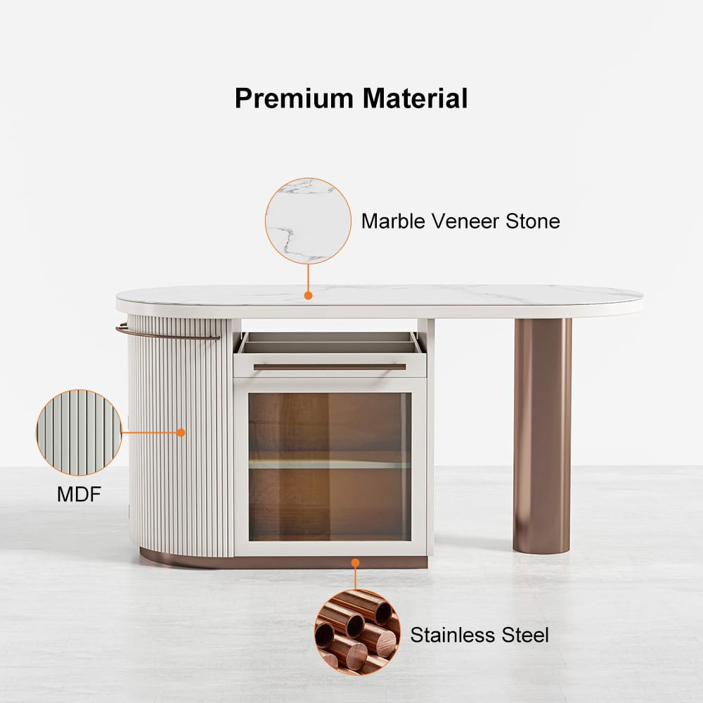 1830mm White Kitchen Island Modern Faux Marble Large Kitchen Cabinet with Storage - 