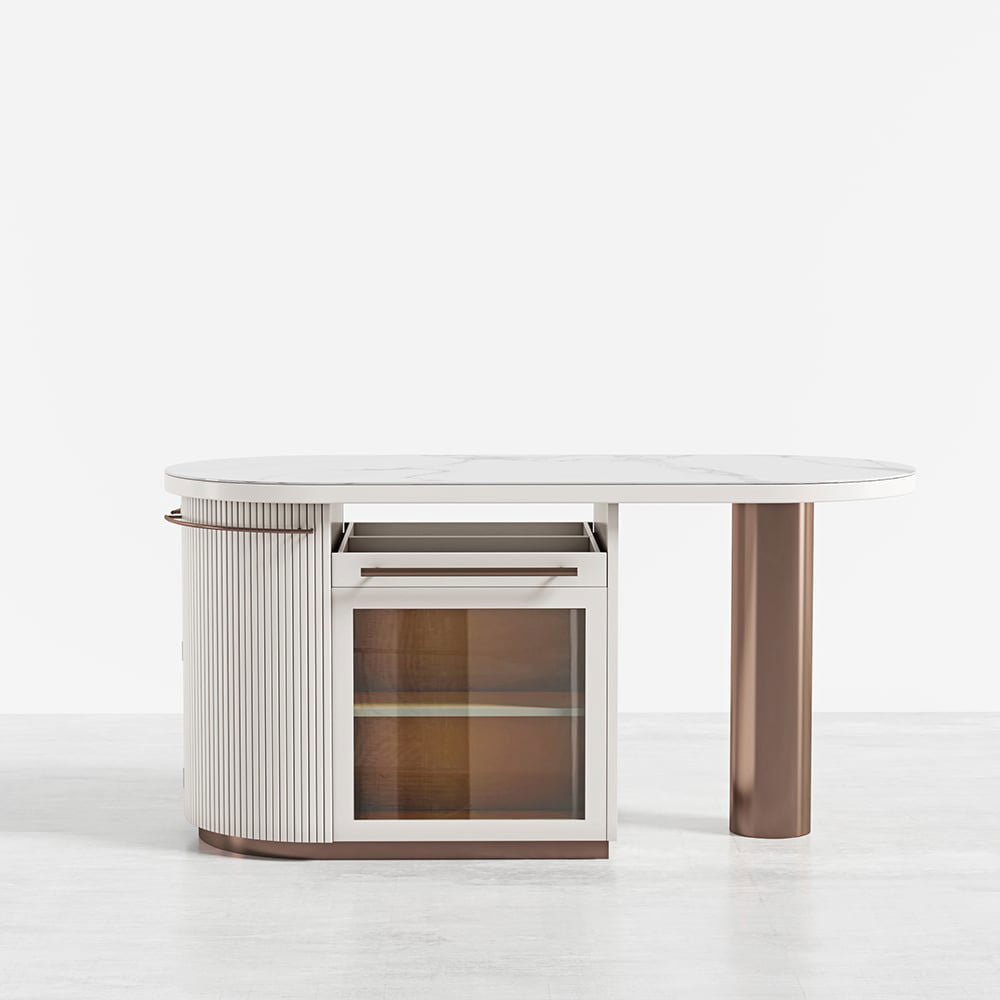 1830mm White Kitchen Island Modern Faux Marble Large Kitchen Cabinet with Storage - 