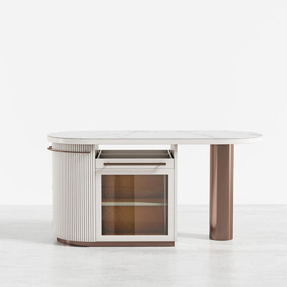 1830mm White Kitchen Island Modern Faux Marble Large Kitchen Cabinet with Storage - 