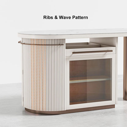 1830mm White Kitchen Island Modern Faux Marble Large Kitchen Cabinet with Storage - 