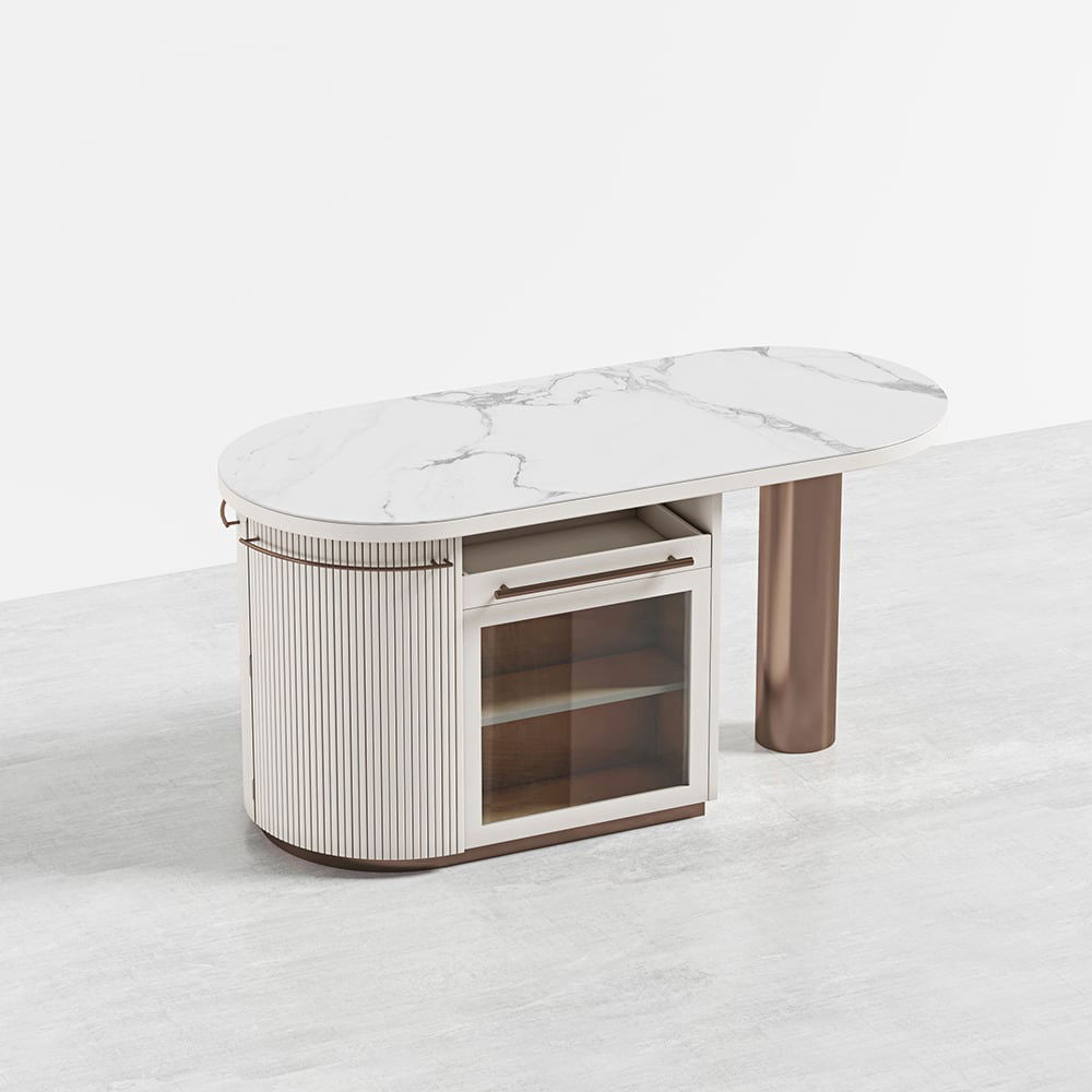 1830mm White Kitchen Island Modern Faux Marble Large Kitchen Cabinet with Storage - 