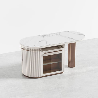 1830mm White Kitchen Island Modern Faux Marble Large Kitchen Cabinet with Storage - 