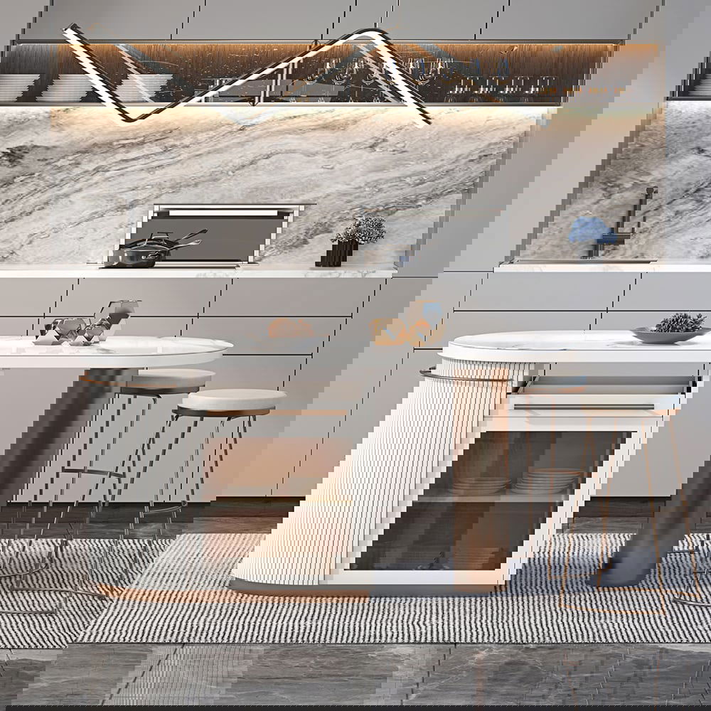 1830mm White Kitchen Island Modern Faux Marble Large Kitchen Cabinet with Storage - Homary