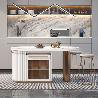 1830mm White Kitchen Island Modern Faux Marble Large Kitchen Cabinet with Storage - Homary