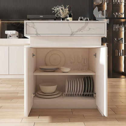 1850mm-2350mm Extendable Modern White Kitchen Island MDF with Storage Kitchen Cabinet - 