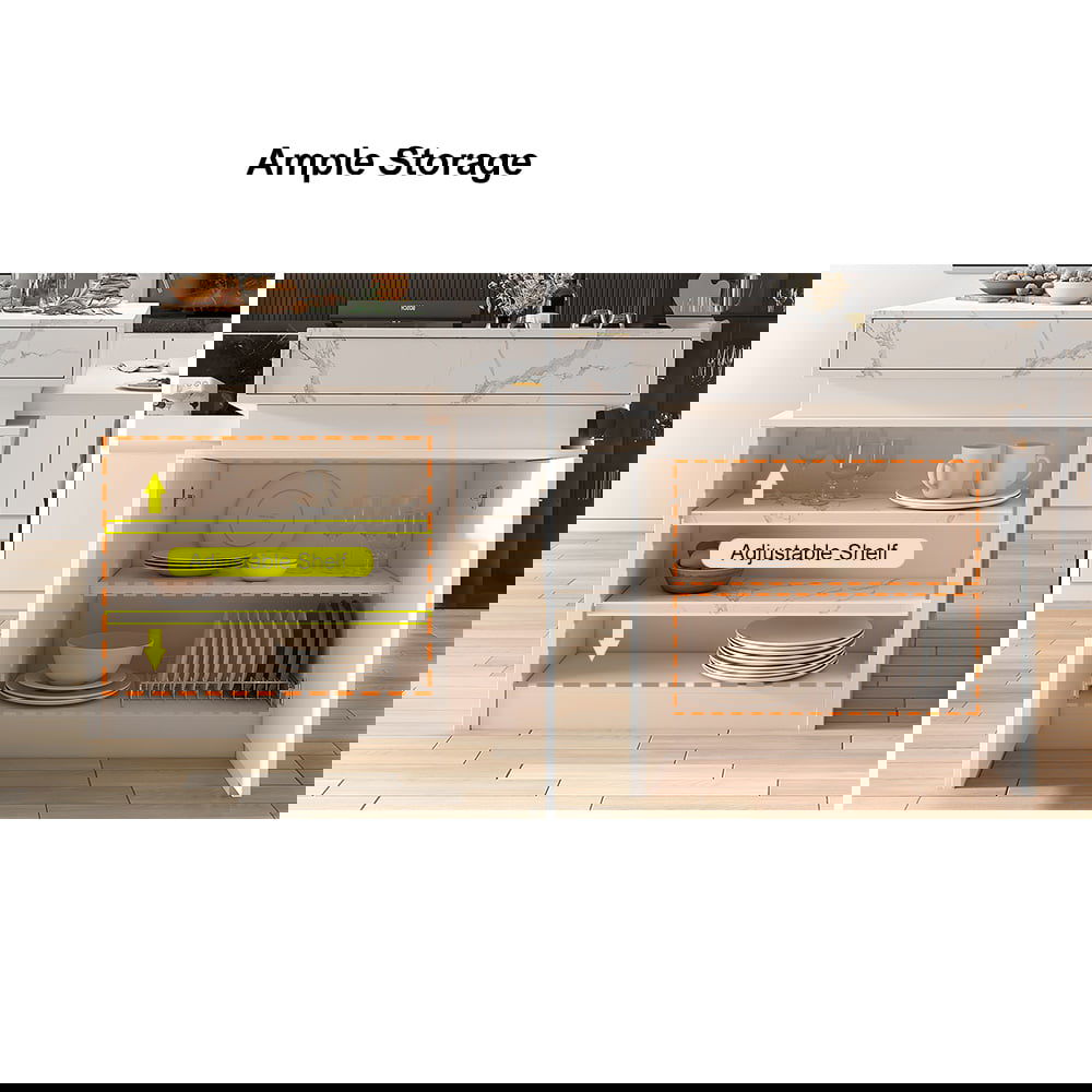 1850mm-2350mm Extendable Modern White Kitchen Island MDF with Storage Kitchen Cabinet - 