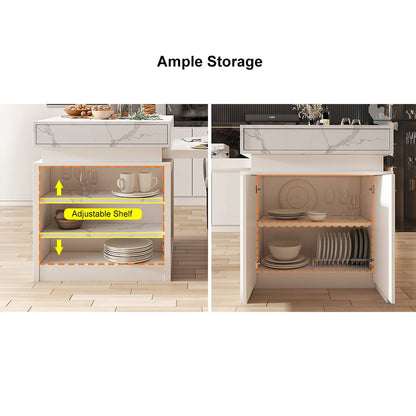 1850mm-2350mm Extendable Modern White Kitchen Island MDF with Storage Kitchen Cabinet - 