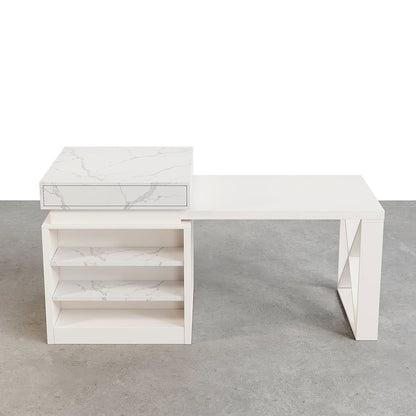 1850mm-2350mm Extendable Modern White Kitchen Island MDF with Storage Kitchen Cabinet - 