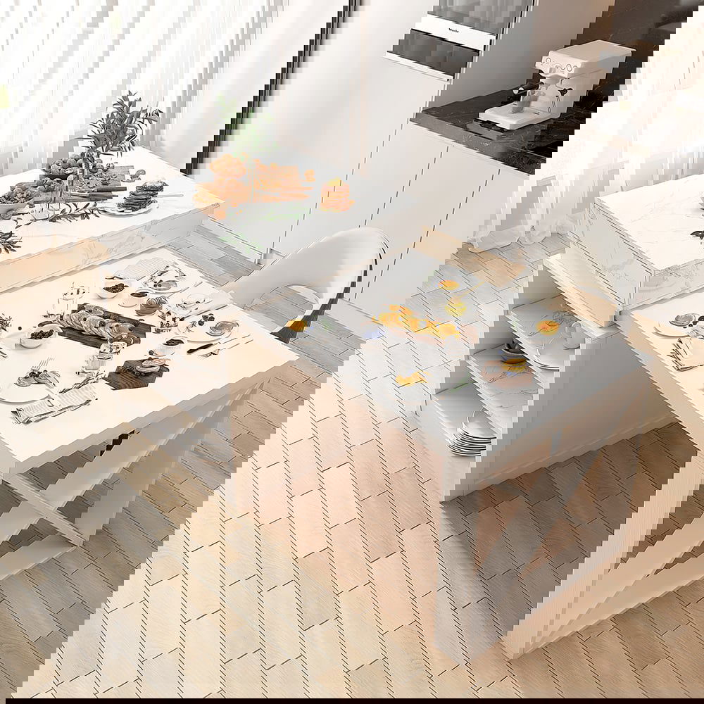 1850mm-2350mm Extendable Modern White Kitchen Island MDF with Storage Kitchen Cabinet - 