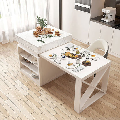 1850mm-2350mm Extendable Modern White Kitchen Island MDF with Storage Kitchen Cabinet - 