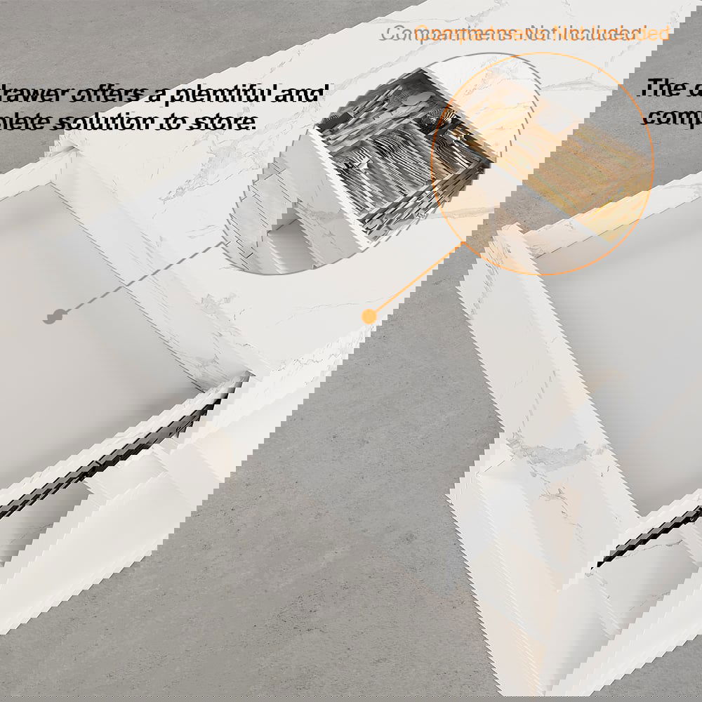 1850mm-2350mm Extendable Modern White Kitchen Island MDF with Storage Kitchen Cabinet - 