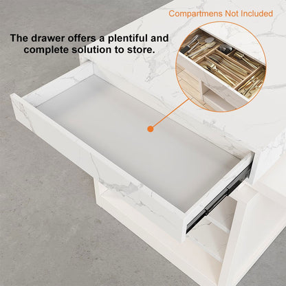 1850mm-2350mm Extendable Modern White Kitchen Island MDF with Storage Kitchen Cabinet - 