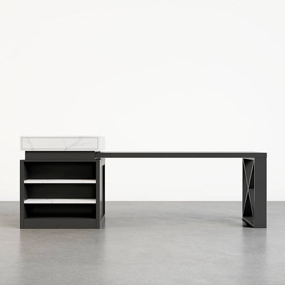 1850mm-2350mm Extendable White&Black Kitchen Island with Storage Kitchen Cabinet - 