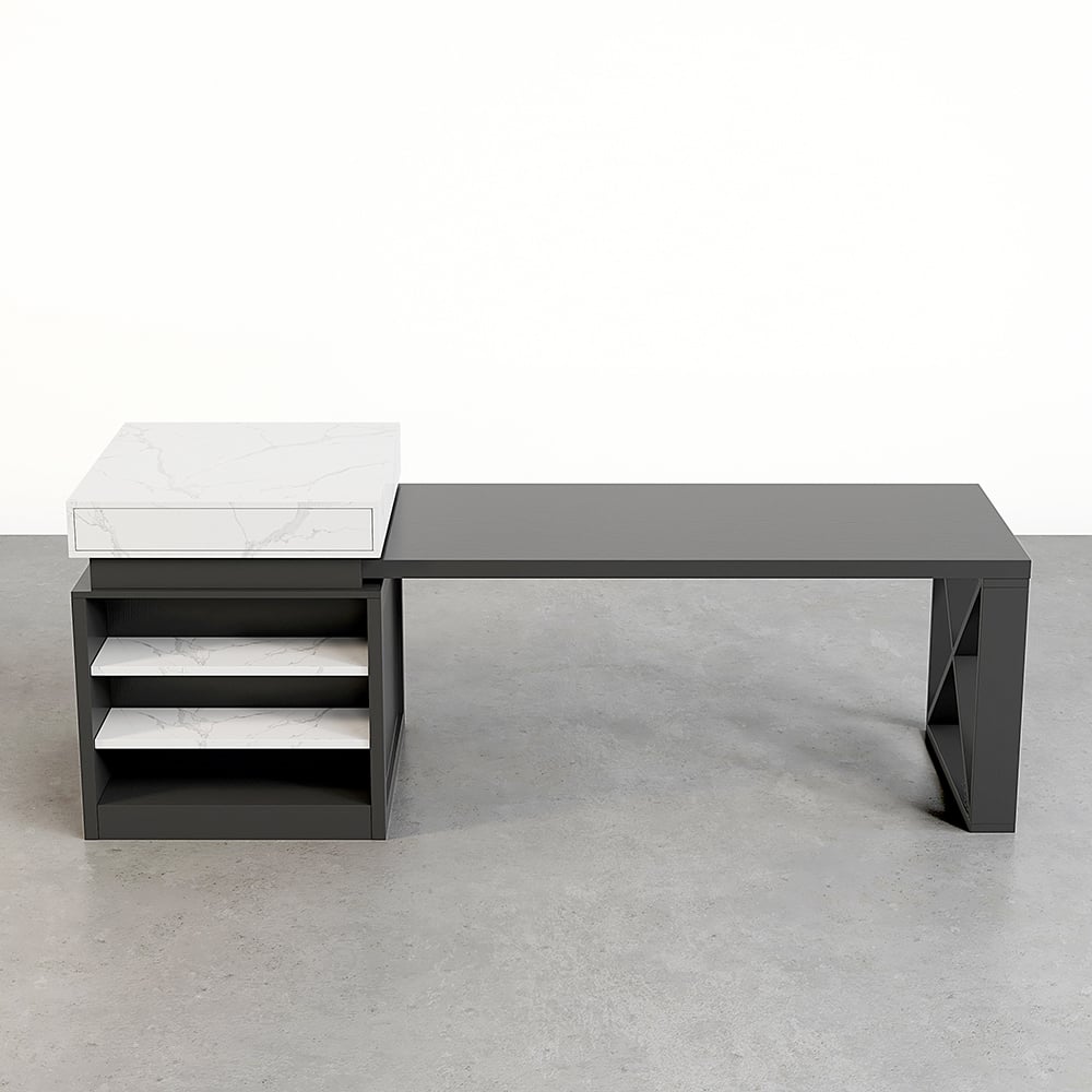 1850mm-2350mm Extendable White&Black Kitchen Island with Storage Kitchen Cabinet - 