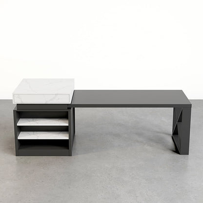 1850mm-2350mm Extendable White&Black Kitchen Island with Storage Kitchen Cabinet - 