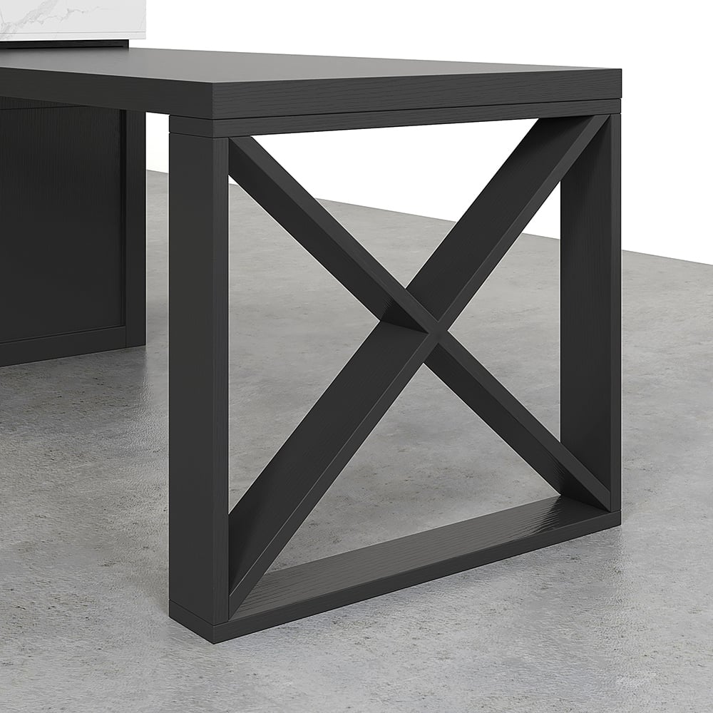 1850mm-2350mm Extendable White&Black Kitchen Island with Storage Kitchen Cabinet - 