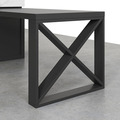 1850mm-2350mm Extendable White&Black Kitchen Island with Storage Kitchen Cabinet - 