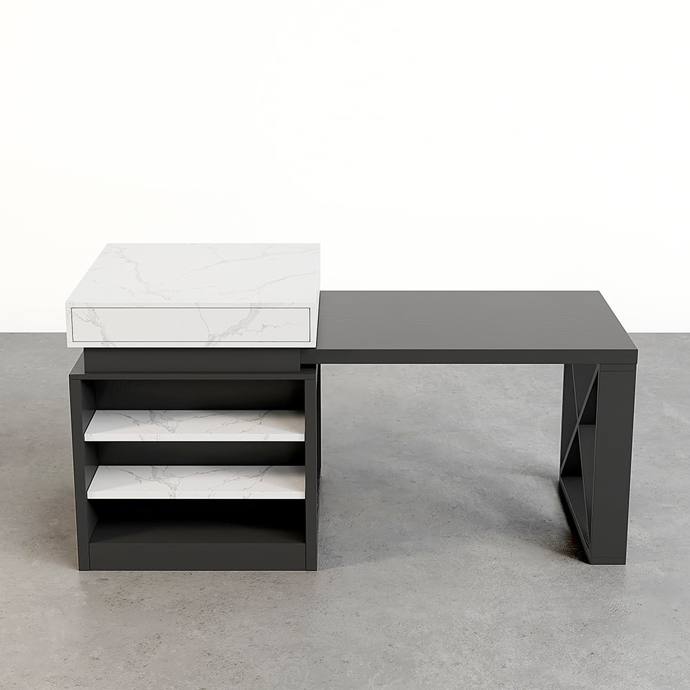 1850mm-2350mm Extendable White&Black Kitchen Island with Storage Kitchen Cabinet - 