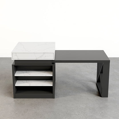 1850mm-2350mm Extendable White&Black Kitchen Island with Storage Kitchen Cabinet - 