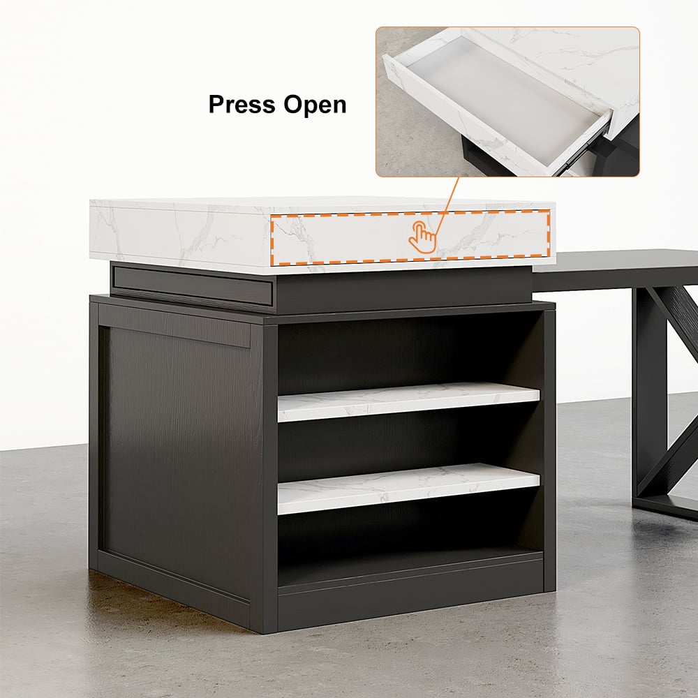 1850mm-2350mm Extendable White&Black Kitchen Island with Storage Kitchen Cabinet - 