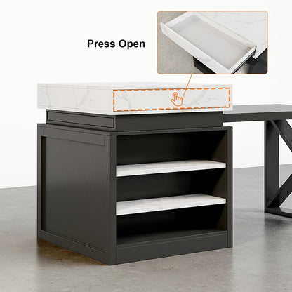 1850mm-2350mm Extendable White&Black Kitchen Island with Storage Kitchen Cabinet - 