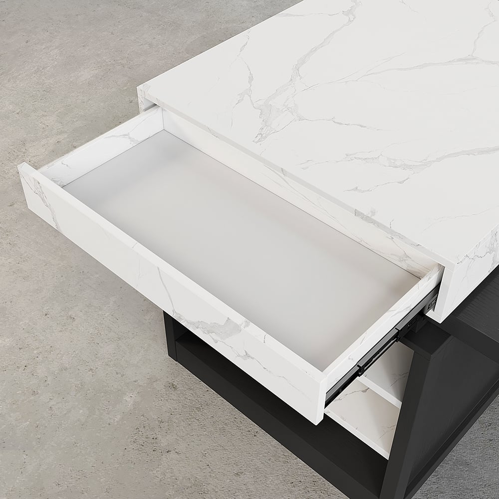 1850mm-2350mm Extendable White&Black Kitchen Island with Storage Kitchen Cabinet - 