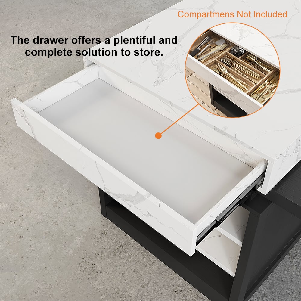 1850mm-2350mm Extendable White&Black Kitchen Island with Storage Kitchen Cabinet - 