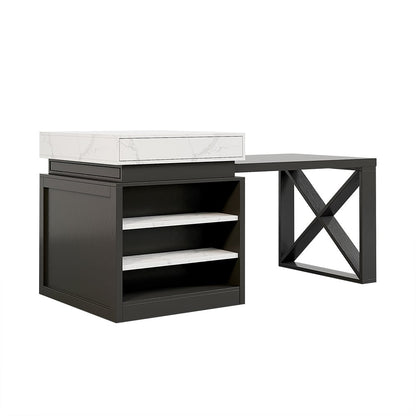 1850mm-2350mm Extendable White&Black Kitchen Island with Storage Kitchen Cabinet - 