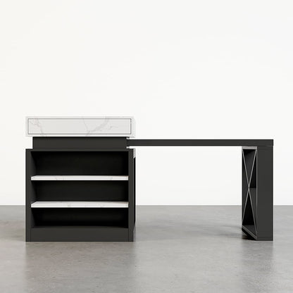 1850mm-2350mm Extendable White&Black Kitchen Island with Storage Kitchen Cabinet - 