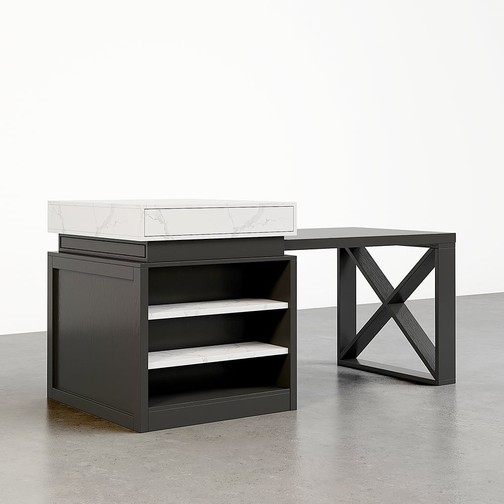 1850mm-2350mm Extendable White&Black Kitchen Island with Storage Kitchen Cabinet - 