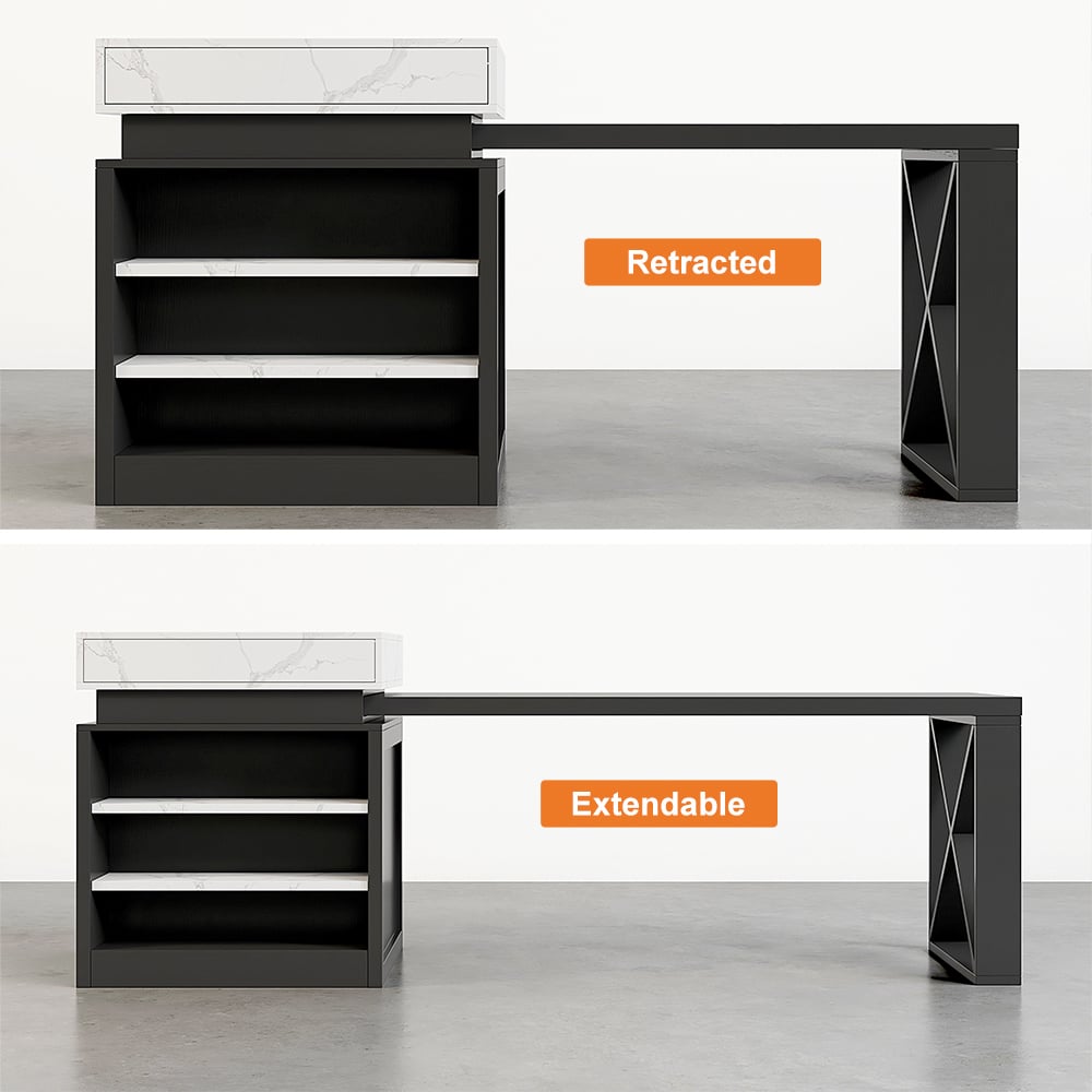 1850mm-2350mm Extendable White&Black Kitchen Island with Storage Kitchen Cabinet - 