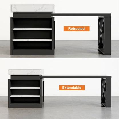1850mm-2350mm Extendable White&Black Kitchen Island with Storage Kitchen Cabinet - 