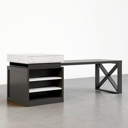 1850mm-2350mm Extendable White&Black Kitchen Island with Storage Kitchen Cabinet - 