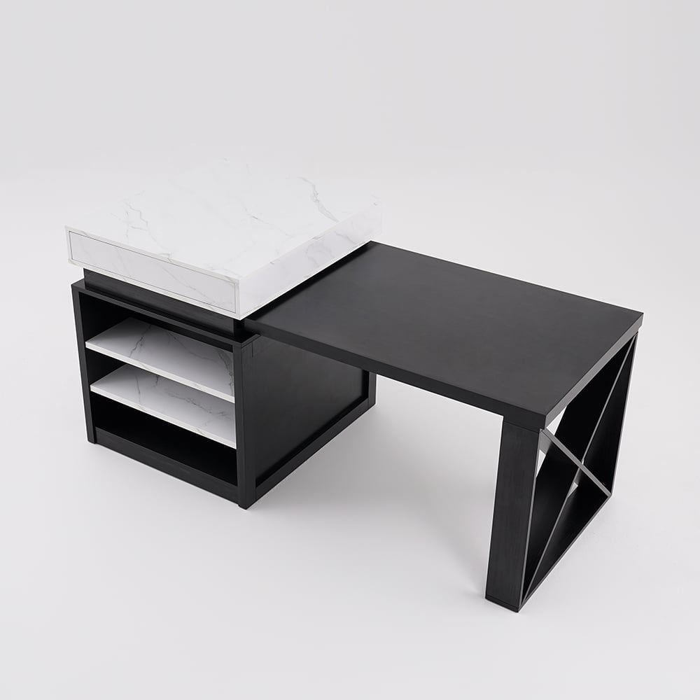 1850mm-2350mm Extendable White&Black Kitchen Island with Storage Kitchen Cabinet - 