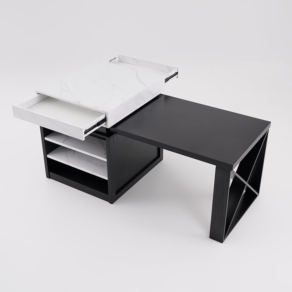 1850mm-2350mm Extendable White&Black Kitchen Island with Storage Kitchen Cabinet - 