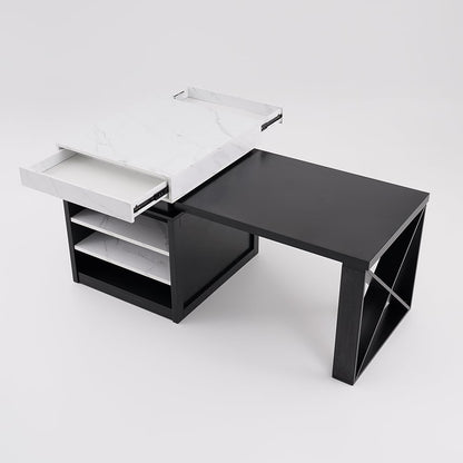 1850mm-2350mm Extendable White&Black Kitchen Island with Storage Kitchen Cabinet - 