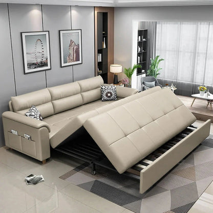 1880mm Beige Full Sleeper Convertible Sofa with Storage & Pockets Sofa Bed - 