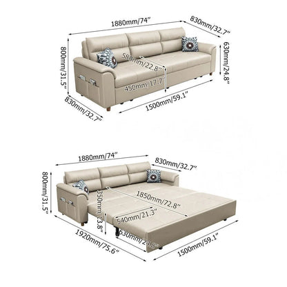 1880mm Beige Full Sleeper Convertible Sofa with Storage & Pockets Sofa Bed - 