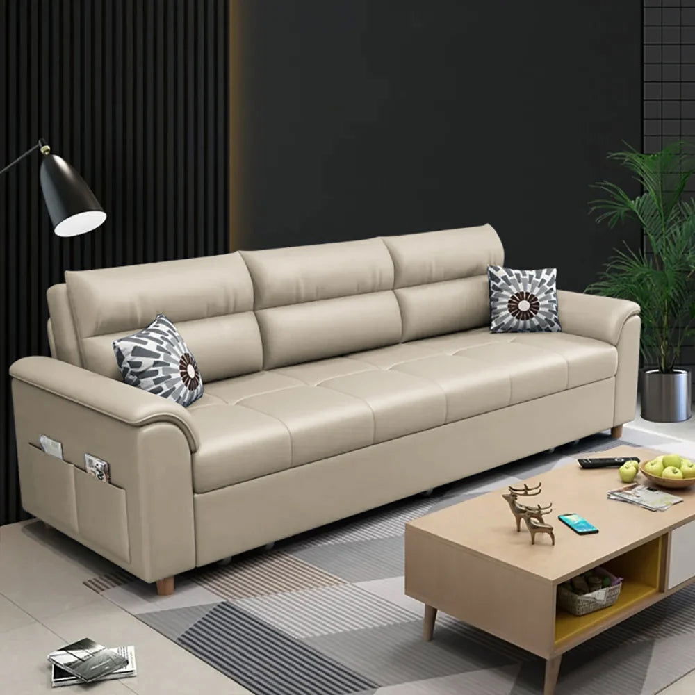 1880mm Beige Full Sleeper Convertible Sofa with Storage & Pockets Sofa Bed - Homary