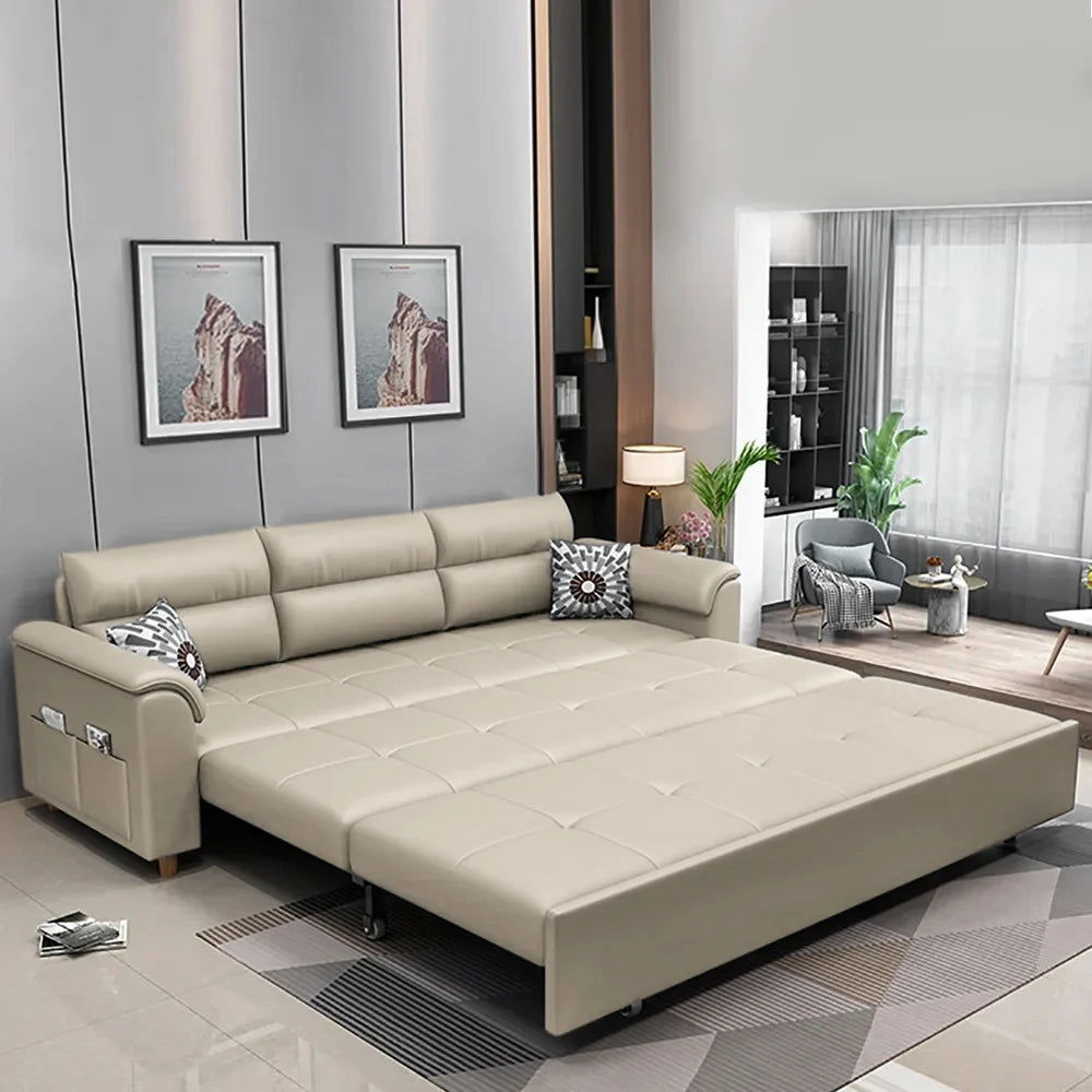 1880mm Beige Full Sleeper Convertible Sofa with Storage & Pockets Sofa Bed - Homary